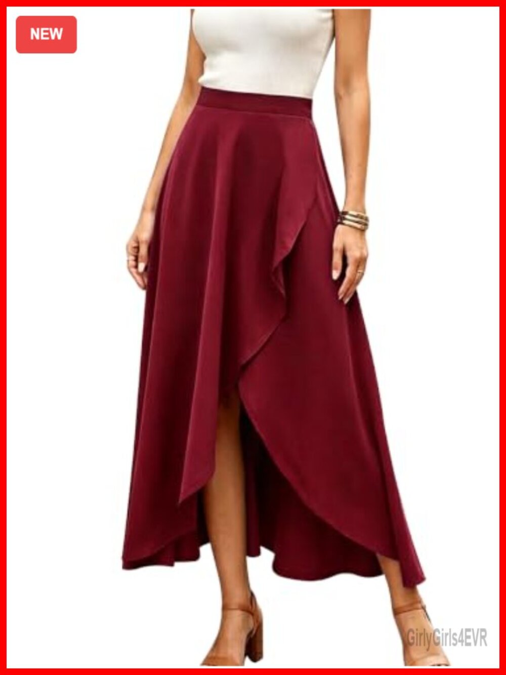 Women's High Waist Wrap Asymmetrical High Low Flowy A-Line Maxi Skirt